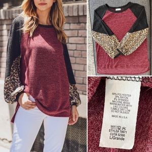 First Love Leopard Ballon Sleeve Top NWT